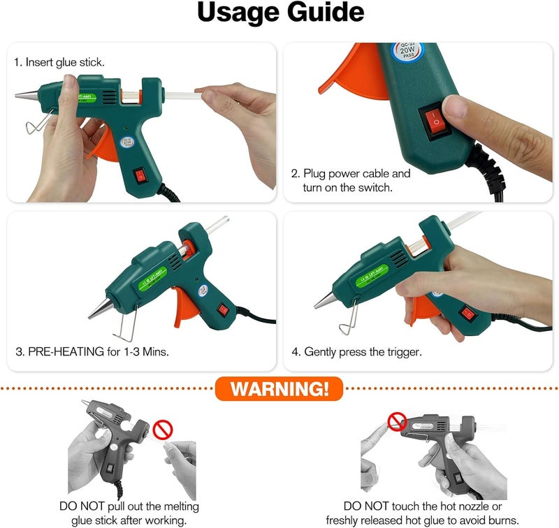SUJADE Hot Glue Gun with 30 Glue Sticks, Fast Preheating Hot Melt Gun, Mini Glue Gun Kit for Kids DIY School Craft Projects and Quick Home Repairs, 20W Green - Image 3